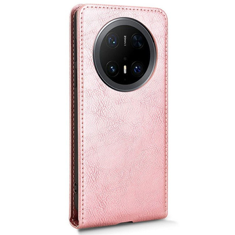 For Huawei Mate 70 Pro / Mate 70 Pro+ Case with Card Slot Magnetic Vertical Flip Leather Phone Cover - Rose Gold