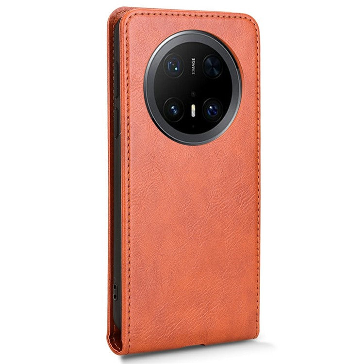 For Huawei Mate 70 Pro / Mate 70 Pro+ Case with Card Slot Magnetic Vertical Flip Leather Phone Cover - Orange