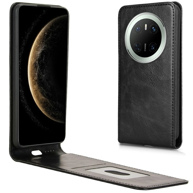 For Huawei Mate 70 Case with Card Slot Magnetic Vertical Flip Leather Phone Cover - Black