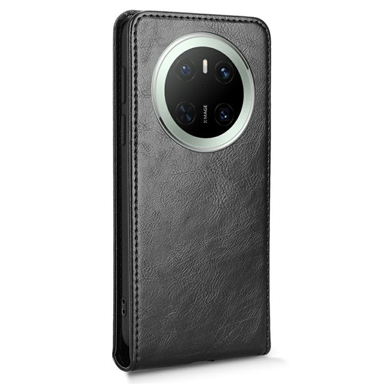 For Huawei Mate 70 Case with Card Slot Magnetic Vertical Flip Leather Phone Cover - Black
