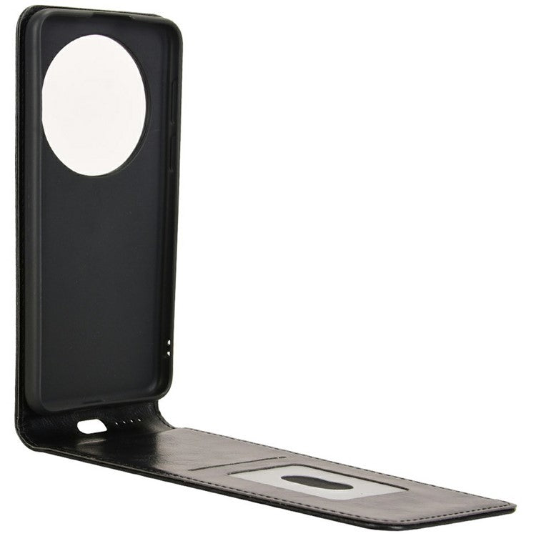 For Huawei Mate 70 Case with Card Slot Magnetic Vertical Flip Leather Phone Cover - Black