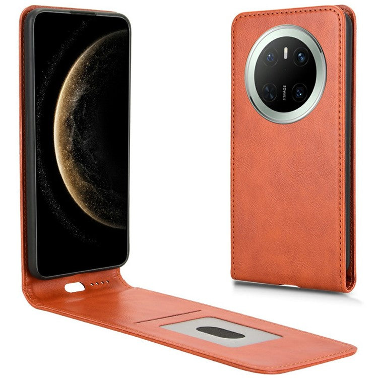 For Huawei Mate 70 Case with Card Slot Magnetic Vertical Flip Leather Phone Cover - Orange