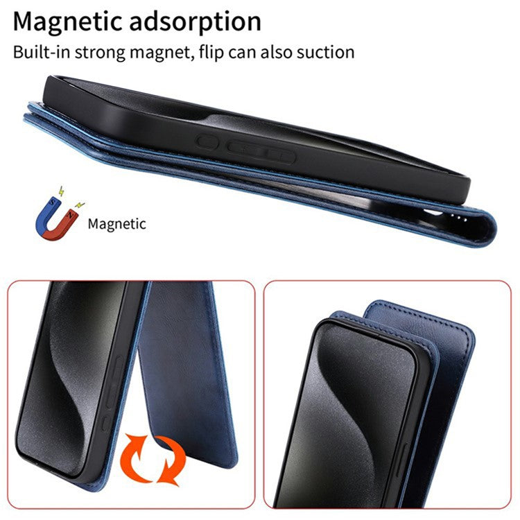 For iPhone 16 Plus Case with Card Slot Magnetic Vertical Flip Leather Phone Cover - Dark Blue