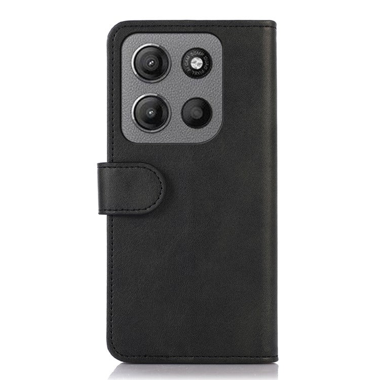 For Motorola Moto G15 4G / G05 4G Case Cowhide Texture Leather Wallet Phone Cover with Stand - Black