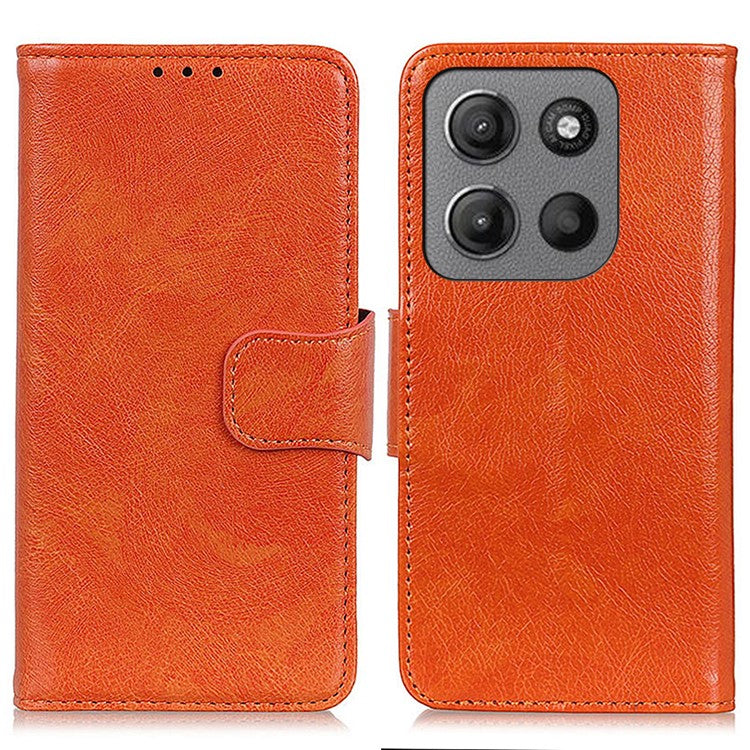 For Motorola Moto G15 4G / G05 4G Case Nappa Texture Split Leather Wallet Phone Cover - Orange
