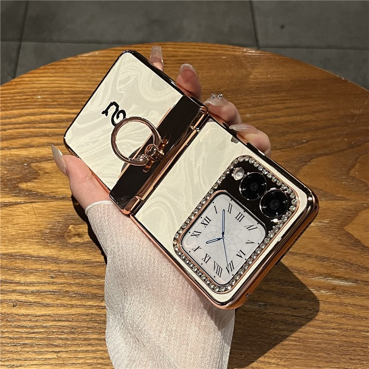 For Huawei nova Flip 5G Case Ring Holder Rhinestone Decor PU Leather PC Folding Phone Cover - Yellow