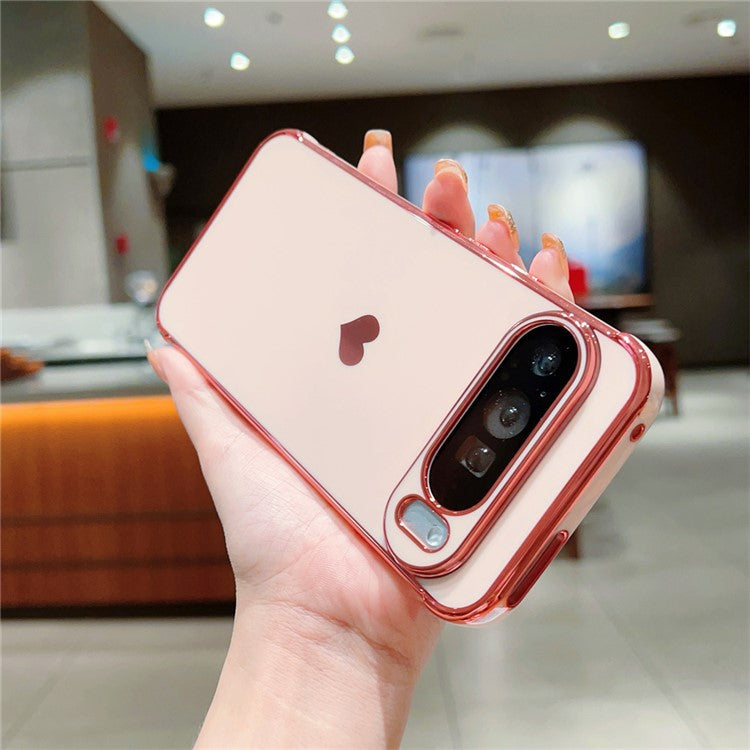 For Google Pixel 9 Pro XL Case TPU Phone Back Cover Electroplating Heart Pattern - Rose Pink