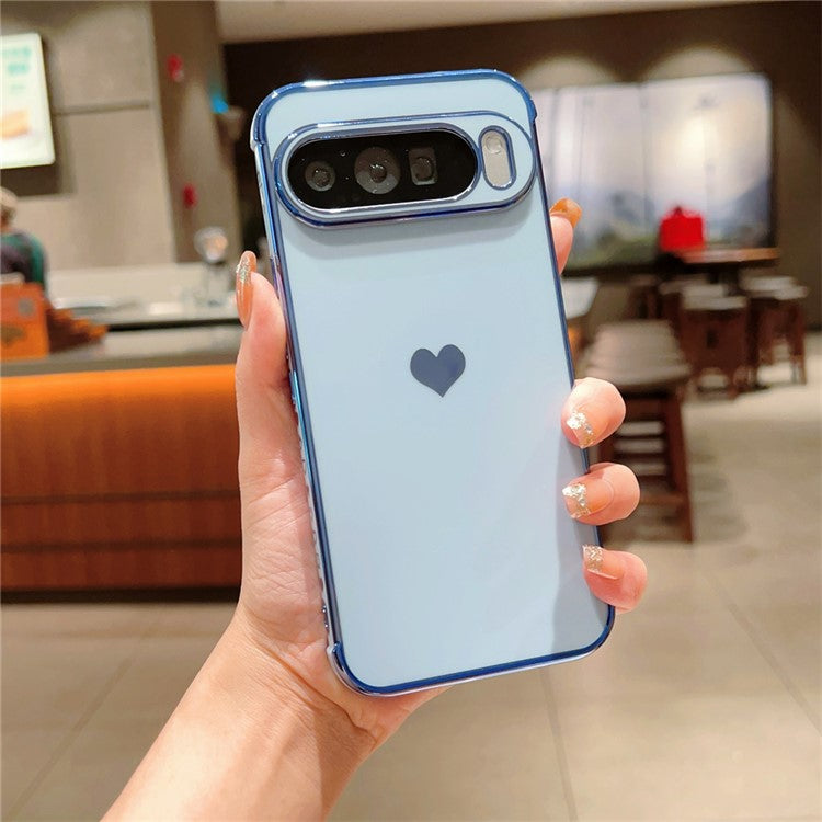 For Google Pixel 9 Pro XL Case TPU Phone Back Cover Electroplating Heart Pattern - Blue