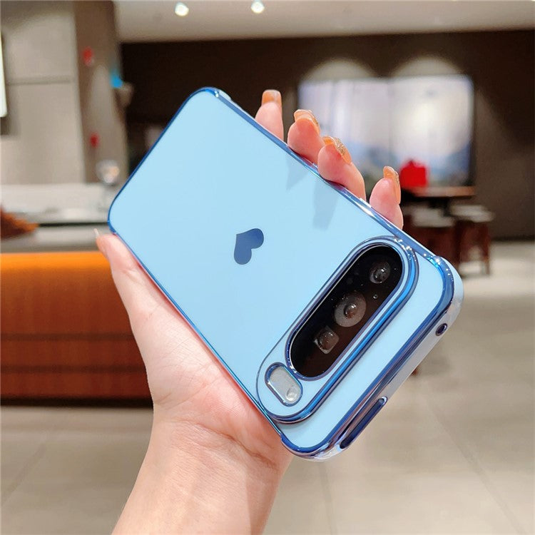 For Google Pixel 9 Pro XL Case TPU Phone Back Cover Electroplating Heart Pattern - Blue
