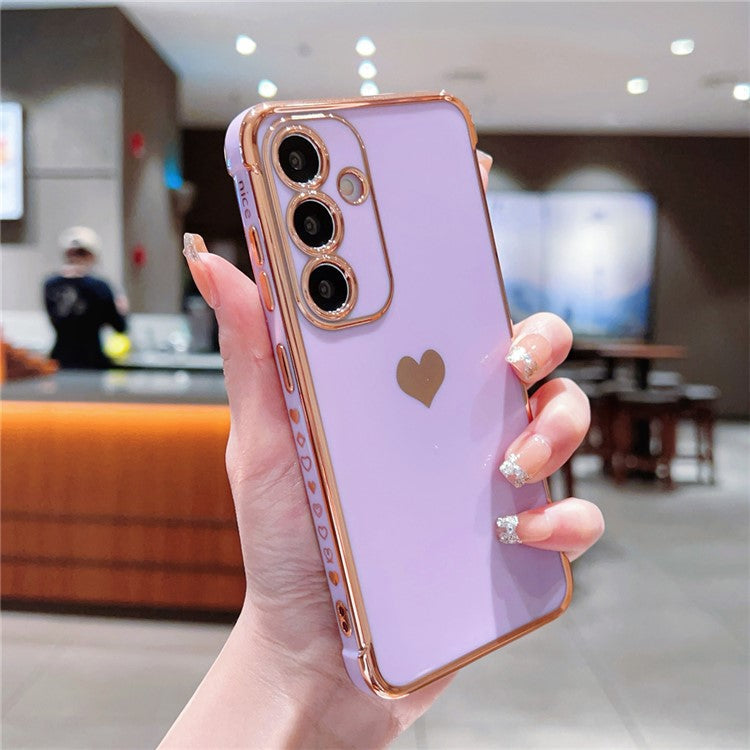 For Samsung Galaxy A55 5G Case TPU Phone Back Cover Electroplating Heart Pattern - Purple