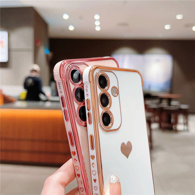 For Samsung Galaxy A55 5G Case TPU Phone Back Cover Electroplating Heart Pattern - Purple