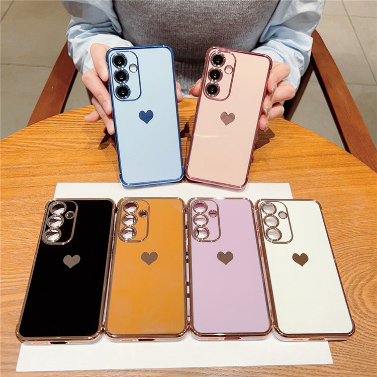 For Samsung Galaxy A55 5G Case TPU Phone Back Cover Electroplating Heart Pattern - Purple
