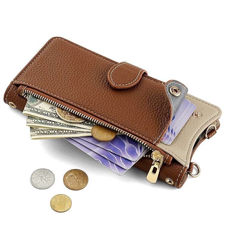 For Samsung Galaxy A36 5G Leather Case Wallet Stand Cover Irregular Tail Style with Chain Strap - Brown
