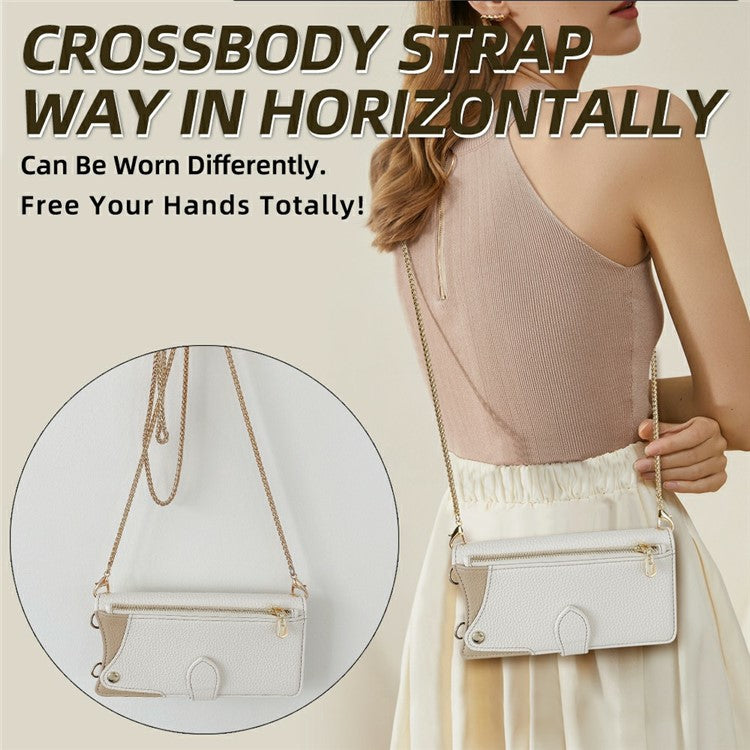 For Motorola Moto G75 5G Leather Case Wallet Stand Cover Irregular Tail Style with Chain Strap - White