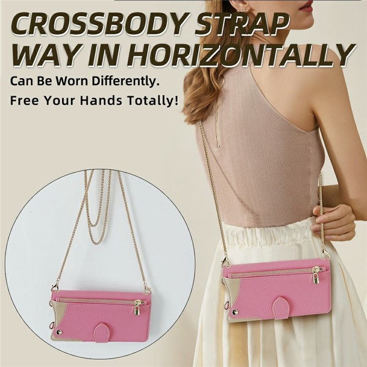 For OnePlus 13 Leather Case Wallet Stand Cover Irregular Tail Style with Chain Strap - Pink