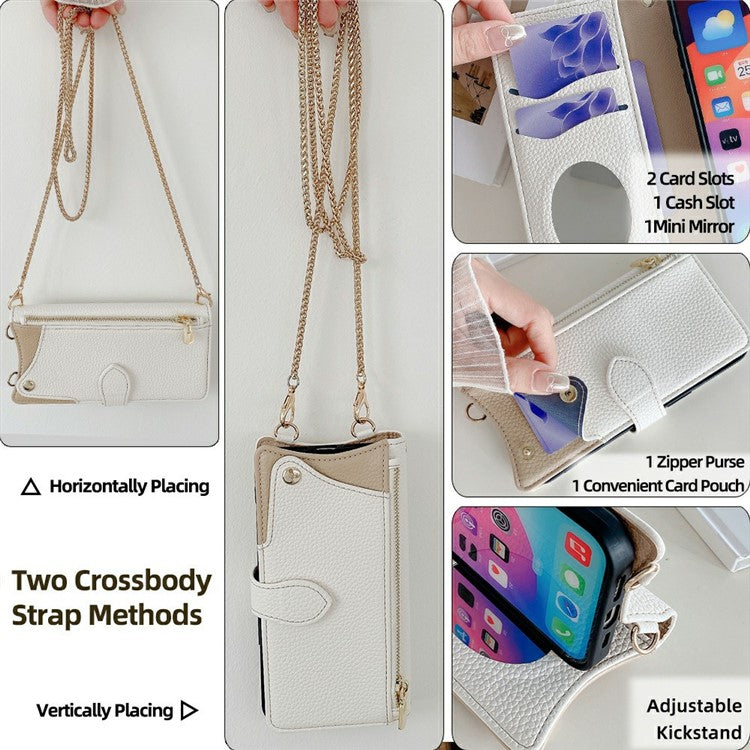 For OnePlus 13 Leather Case Wallet Stand Cover Irregular Tail Style with Chain Strap - White