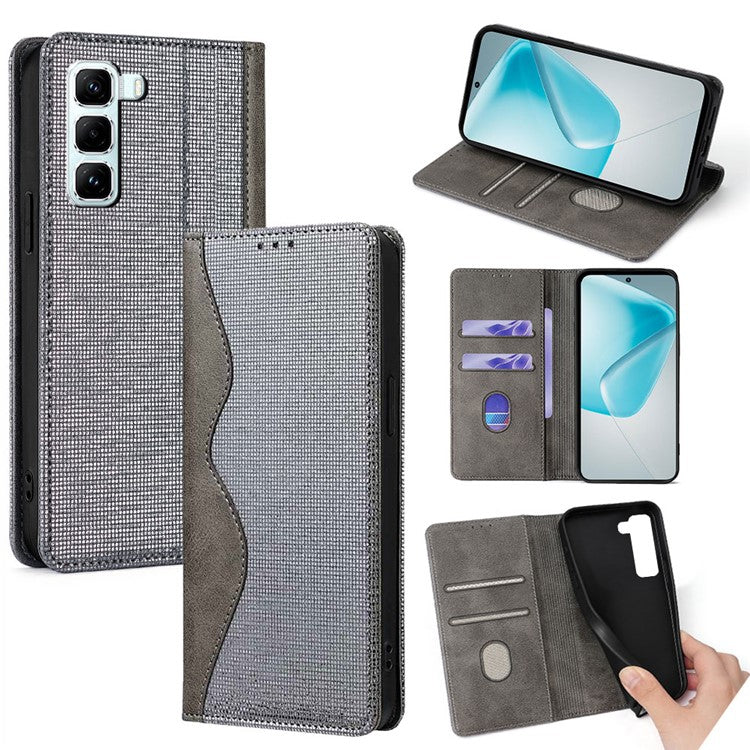For Infinix Hot 50 Pro 4G Leather Case Wallet Stand Phone Cover with RFID Blocking - Grey