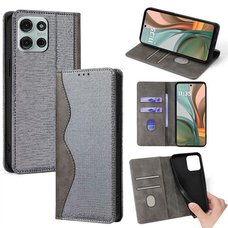 For Motorola Moto G75 5G Leather Case Wallet Stand Phone Cover with RFID Blocking - Grey