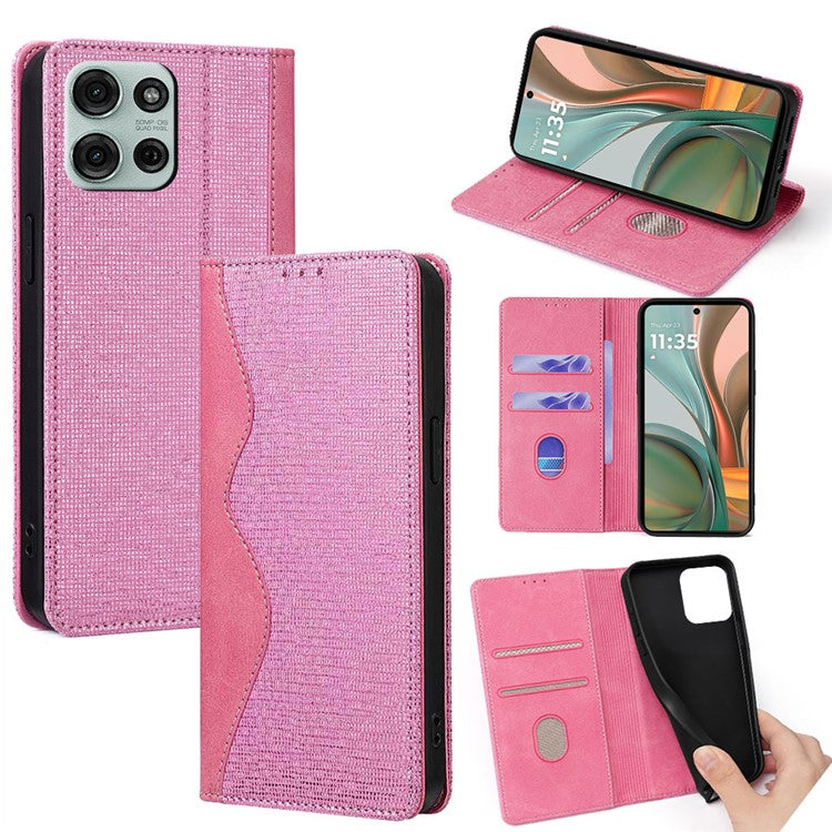 For Motorola Moto G75 5G Leather Case Wallet Stand Phone Cover with RFID Blocking - Pink
