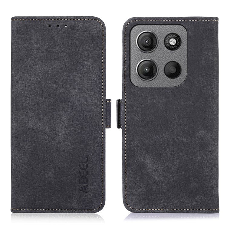 ABEEL For Motorola Moto G15 4G / G05 4G Wallet Phone Case Retro Leather Flip Cover with Stand - Black