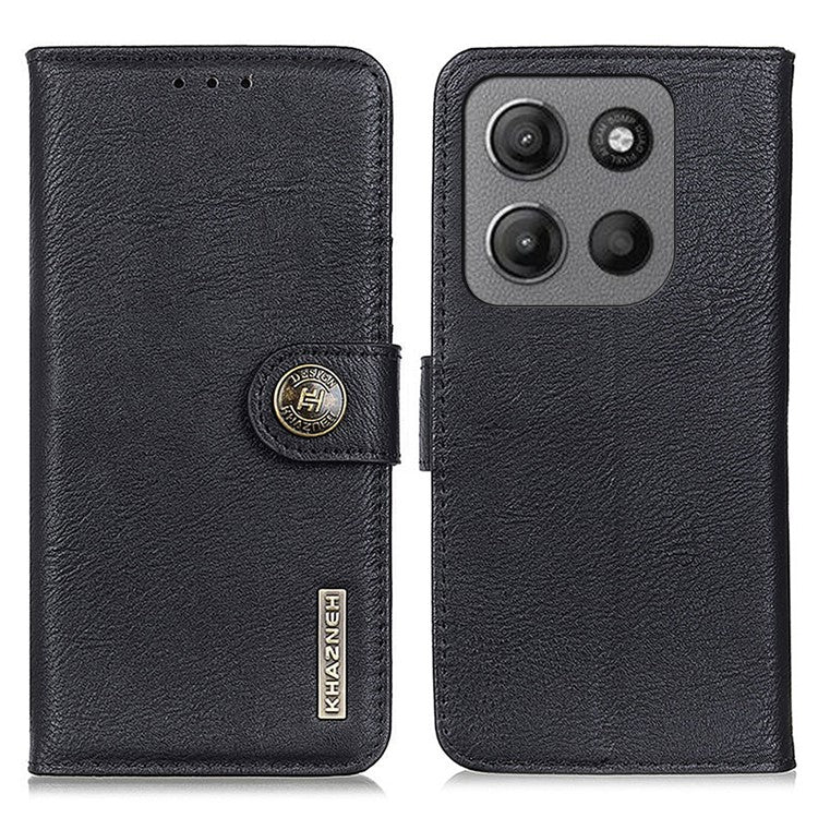KHAZNEH For Motorola Moto G15 4G / G05 4G Wallet Case Cowhide Texture Leather Flip Phone Cover - Black