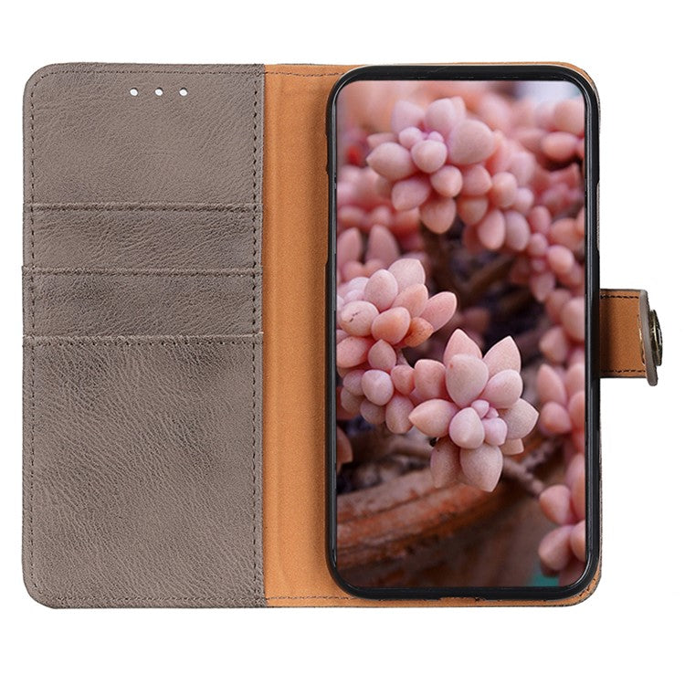 KHAZNEH For Motorola Moto G15 4G / G05 4G Wallet Case Cowhide Texture Leather Flip Phone Cover - Khaki
