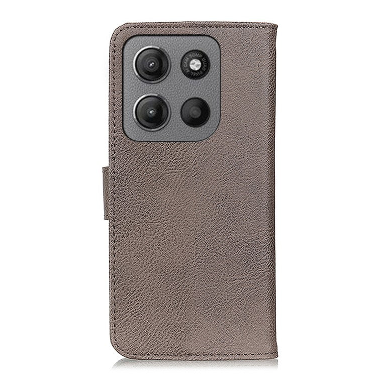 KHAZNEH For Motorola Moto G15 4G / G05 4G Wallet Case Cowhide Texture Leather Flip Phone Cover - Khaki