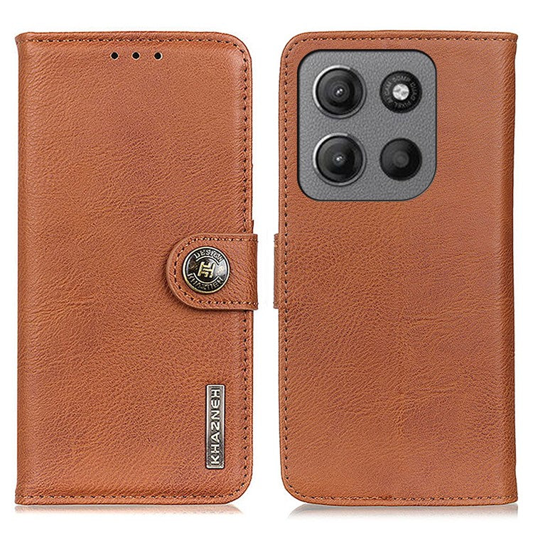 KHAZNEH For Motorola Moto G15 4G / G05 4G Wallet Case Cowhide Texture Leather Flip Phone Cover - Brown