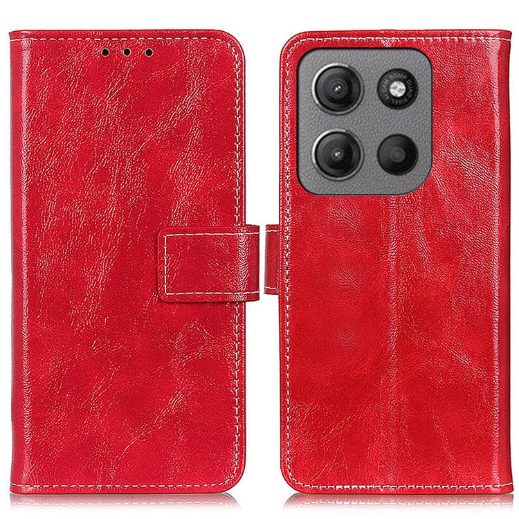 For Motorola Moto G15 4G / G05 4G Leather Case Wallet Phone Cover Crazy Horse Texture - Red