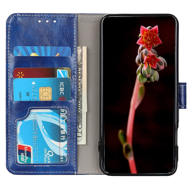 For Motorola Moto G15 4G / G05 4G Leather Case Wallet Phone Cover Crazy Horse Texture - Blue