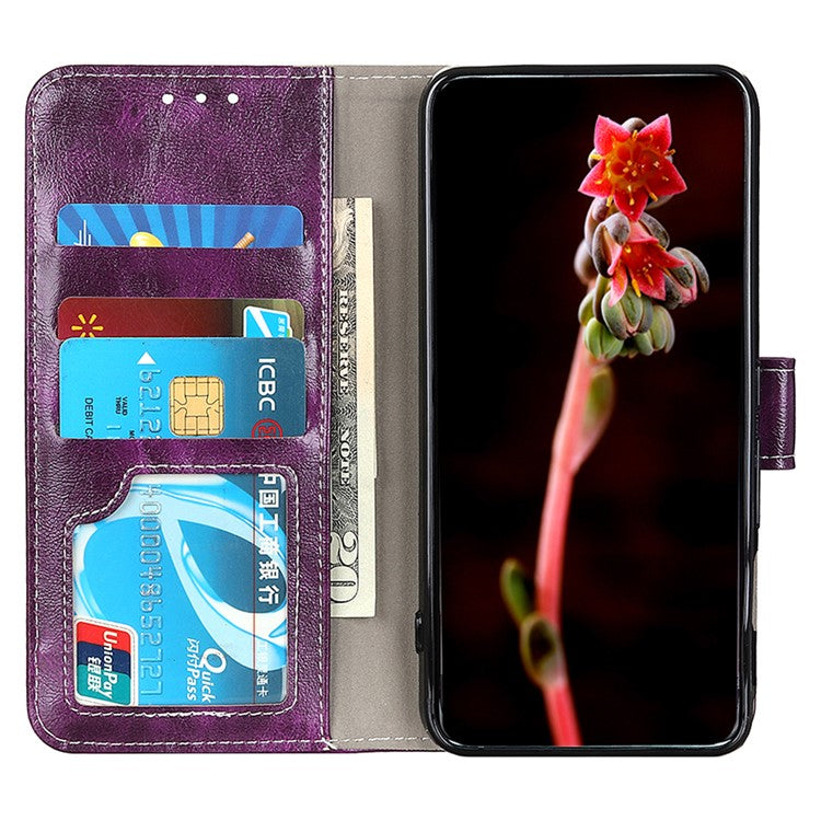 For Motorola Moto G15 4G / G05 4G Leather Case Wallet Phone Cover Crazy Horse Texture - Purple