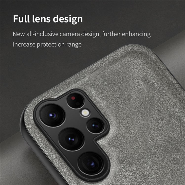 For Samsung Galaxy S25 Ultra Case Retro Texture Matte TPU + PU Leather Back Cover Support Magnetic Car Holder - Grey