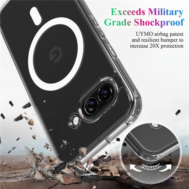 For Google Pixel 9a Clear Case TPU+Acrylic Magnetic Phone Cover Compatible with MagSafe