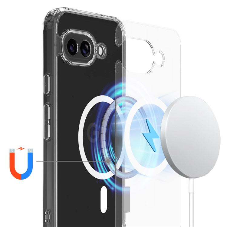 For Google Pixel 9a Clear Case TPU+Acrylic Magnetic Phone Cover Compatible with MagSafe