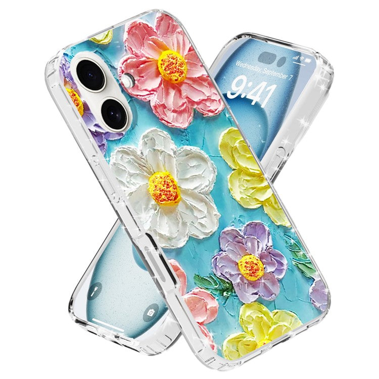 For iPhone 16 Plus Phone Case IMD Pattern Print PC TPU Mobile Cover - Colorful Flower