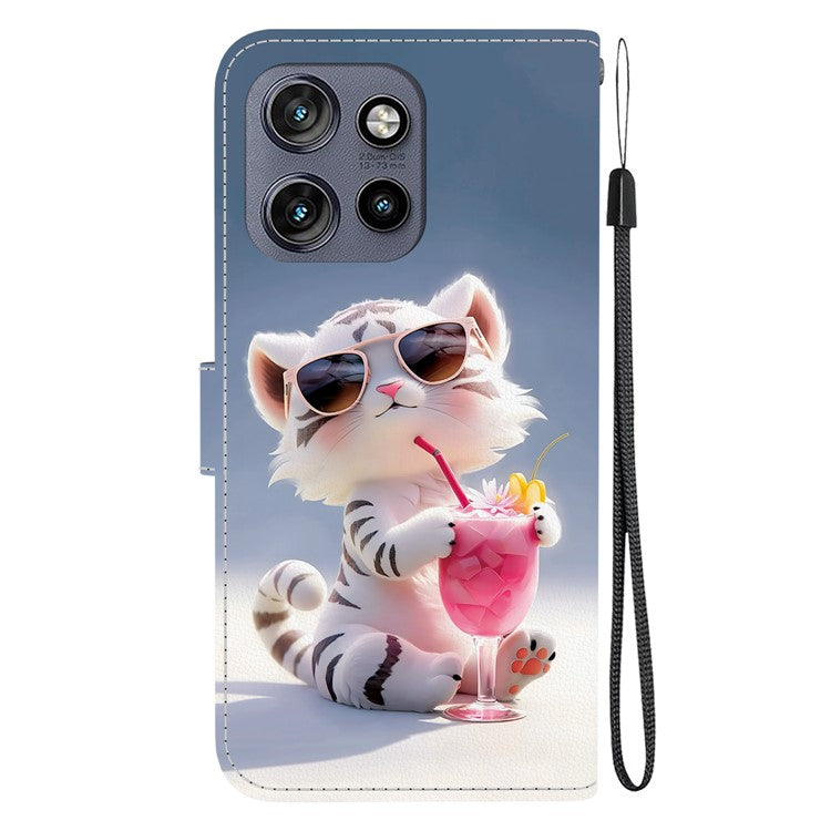 Leather Case For Motorola Edge 50 Neo 5G  /  Moto S50 5G  /  ThinkPhone 25 5G Pattern Printing Flip Wallet Phone Cover with Lanyard - Cartoon Tiger