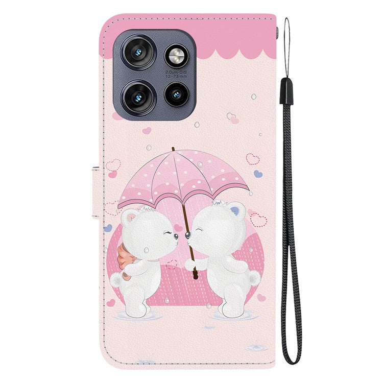 Leather Case For Motorola Edge 50 Neo 5G  /  Moto S50 5G  /  ThinkPhone 25 5G Pattern Printing Flip Wallet Phone Cover with Lanyard - Cartoon Couple Bear