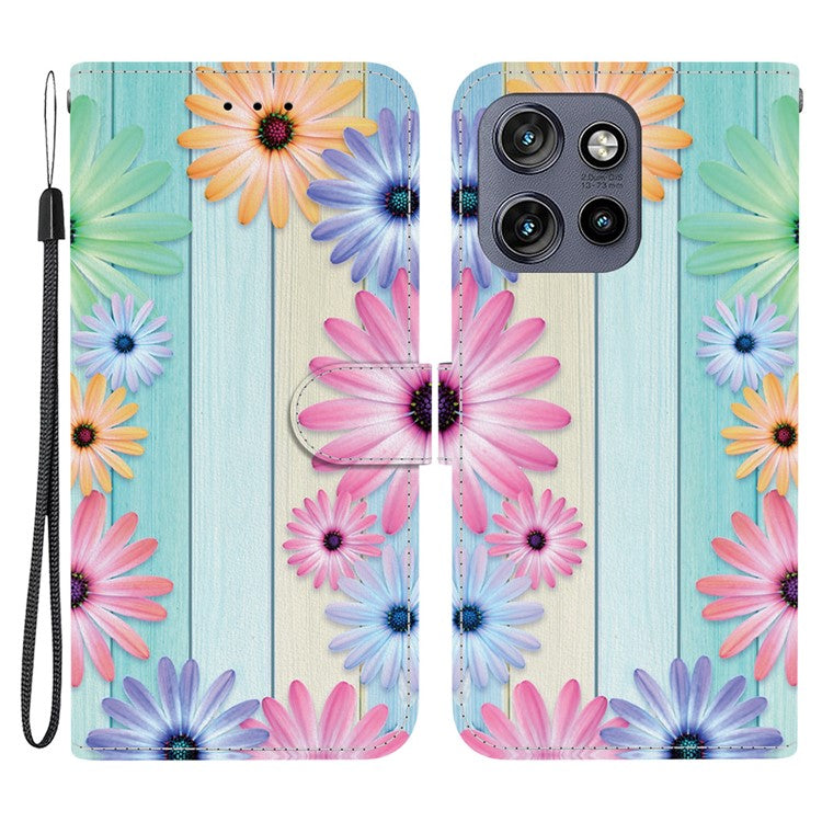 Leather Case For Motorola Edge 50 Neo 5G  /  Moto S50 5G  /  ThinkPhone 25 5G Pattern Printing Flip Wallet Phone Cover with Lanyard - Sunflower