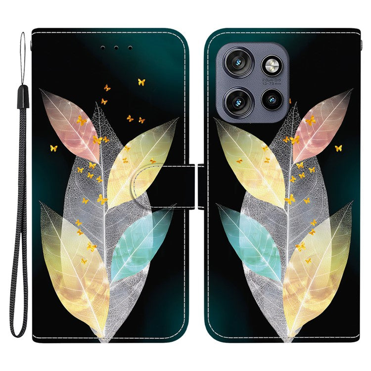 Leather Case For Motorola Edge 50 Neo 5G  /  Moto S50 5G  /  ThinkPhone 25 5G Pattern Printing Flip Wallet Phone Cover with Lanyard - Colored Leaves