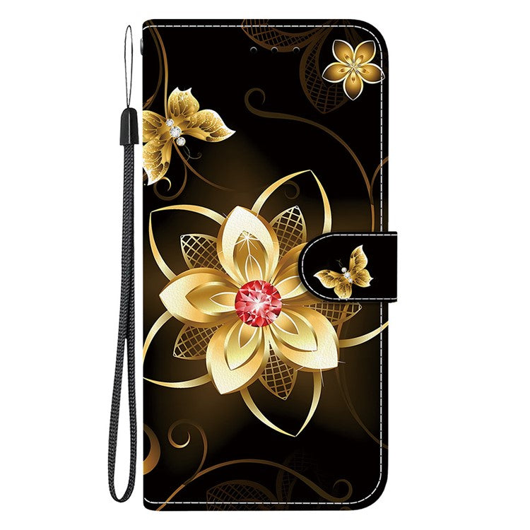 Leather Case For Motorola Edge 50 Neo 5G  /  Moto S50 5G  /  ThinkPhone 25 5G Pattern Printing Flip Wallet Phone Cover with Lanyard - Golden Flower