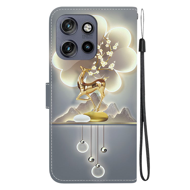 Leather Case For Motorola Edge 50 Neo 5G  /  Moto S50 5G  /  ThinkPhone 25 5G Pattern Printing Flip Wallet Phone Cover with Lanyard - Sika Deer