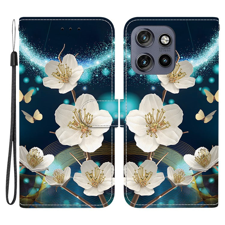 Leather Case For Motorola Edge 50 Neo 5G  /  Moto S50 5G  /  ThinkPhone 25 5G Pattern Printing Flip Wallet Phone Cover with Lanyard - Magnolia