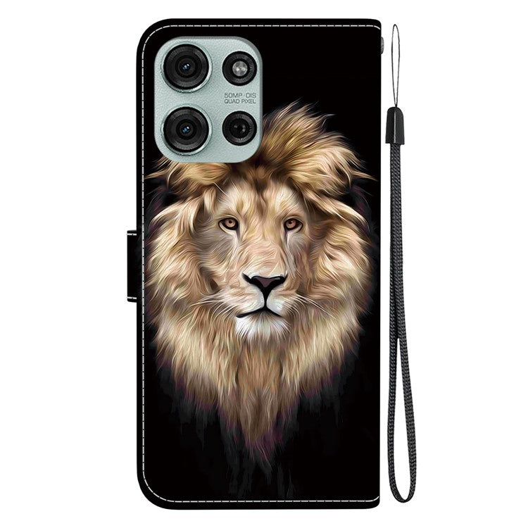 For Motorola Moto G75 5G Case Pattern Printing Anti-Drop Leather Flip Wallet Phone Cover with Lanyard - Lion Head