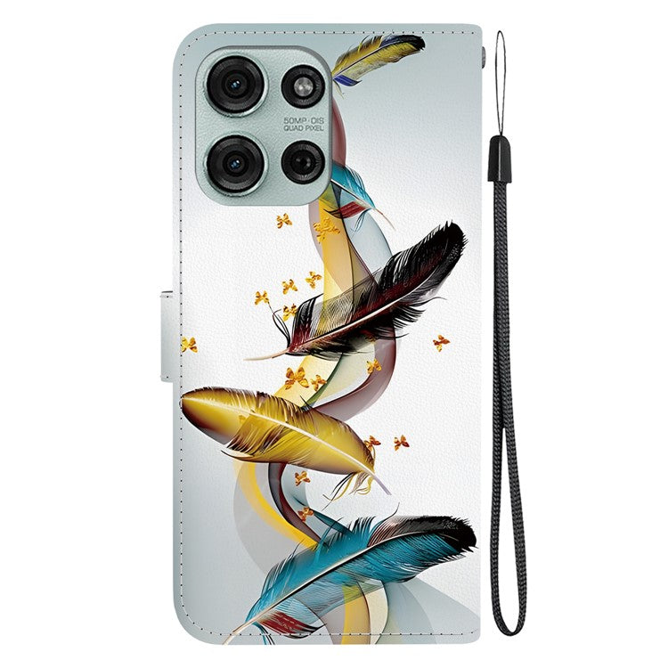For Motorola Moto G75 5G Case Pattern Printing Anti-Drop Leather Flip Wallet Phone Cover with Lanyard - Golden Butterfly Feather