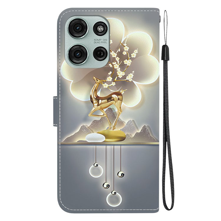 For Motorola Moto G75 5G Case Pattern Printing Anti-Drop Leather Flip Wallet Phone Cover with Lanyard - Sika Deer
