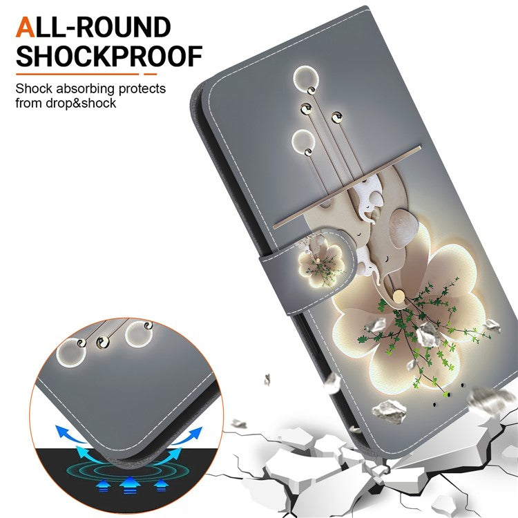 For Motorola Moto G75 5G Case Pattern Printing Anti-Drop Leather Flip Wallet Phone Cover with Lanyard - Three Elephants