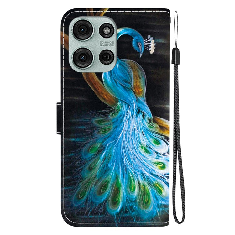 For Motorola Moto G75 5G Case Pattern Printing Anti-Drop Leather Flip Wallet Phone Cover with Lanyard - Peacock