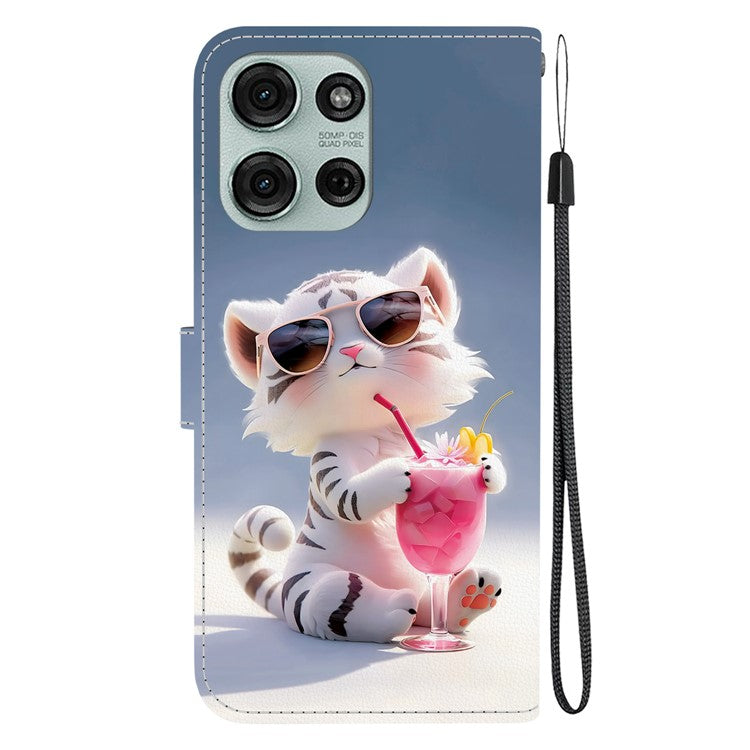 For Motorola Moto G75 5G Case Pattern Printing Anti-Drop Leather Flip Wallet Phone Cover with Lanyard - Cartoon Tiger