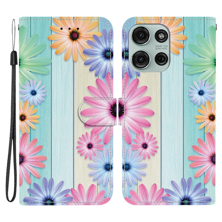 For Motorola Moto G75 5G Case Pattern Printing Anti-Drop Leather Flip Wallet Phone Cover with Lanyard - Sunflower