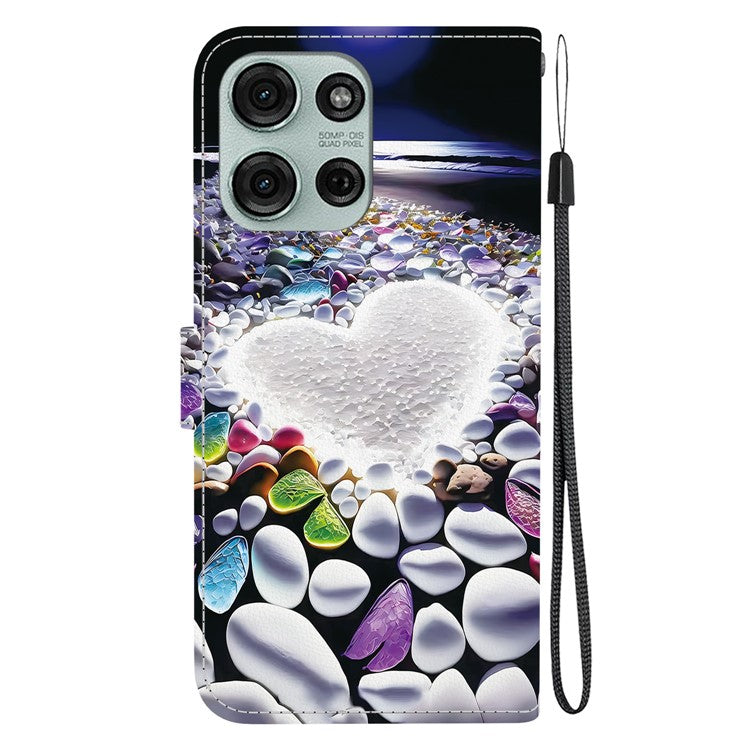 For Motorola Moto G75 5G Case Pattern Printing Anti-Drop Leather Flip Wallet Phone Cover with Lanyard - Heart Shape